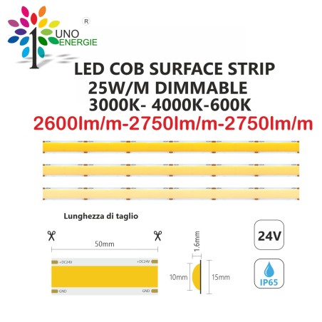 STRISCE LED COB SURFACE IP20 5m 3000K/4000K/6000K 24V