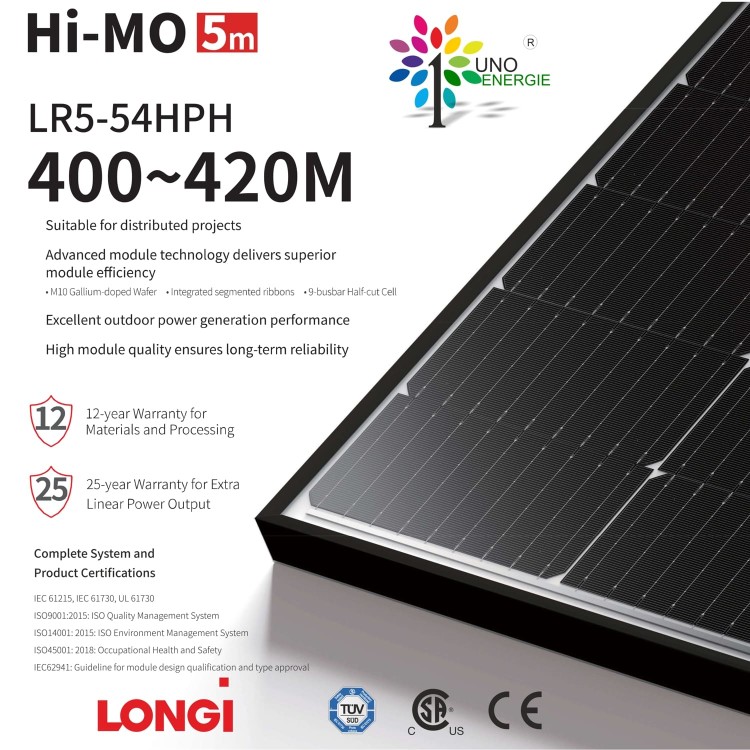 Modulo fotovoltaico Longi 415W cornice nera - LR5-54HPH-415M