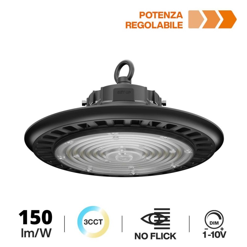 Campana LED Potenza Regolabile 110/150/200W, IP65, CCT Bianco Variabile