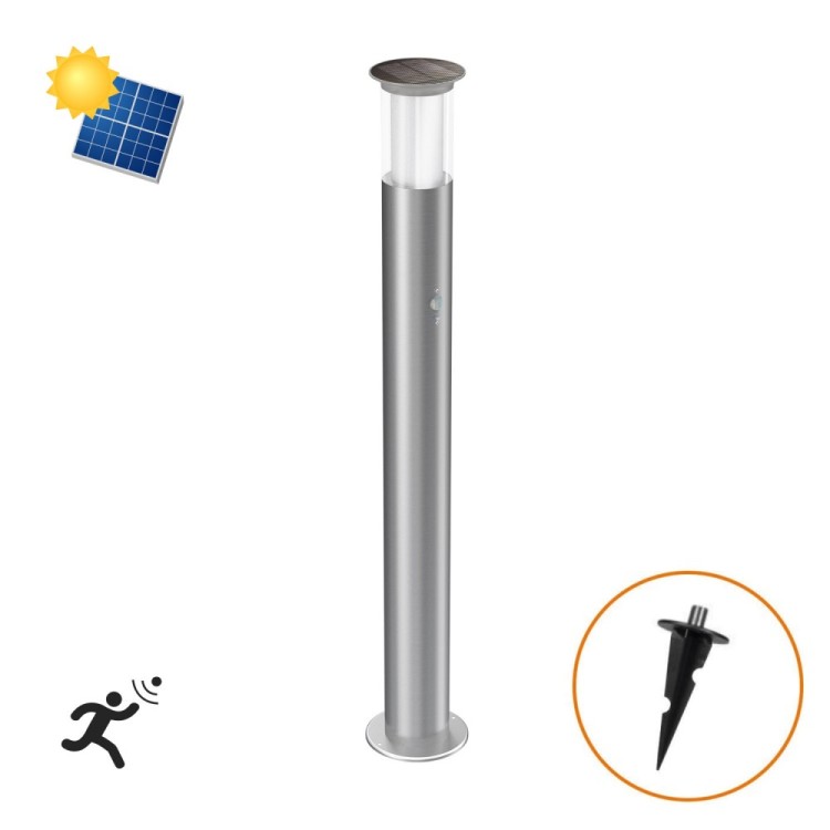 Paletto Solare 80cm in Acciaio Inox con Sensore Movimento e Picchetto