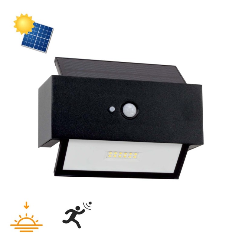 Applique LED Solare Nera, Rettangolare, con Sensore di Movimento TEMPERATURA COLORE 4000K