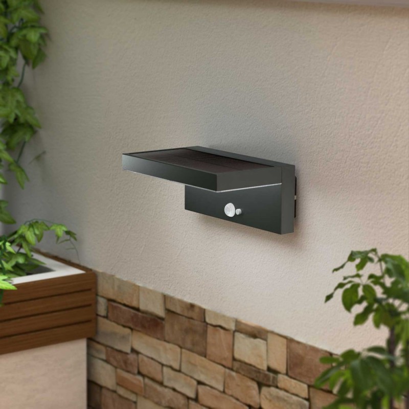 Applique LED Solare Minimal Nera con Sensore di Movimento TEMPERATURA COLORE LUCE 4000K