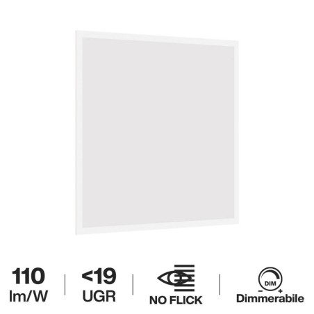 Pannello LED da Incasso 60x60 40W, IP40, 110lm/W, No Flickering, UGR19 - DIMMERABILE