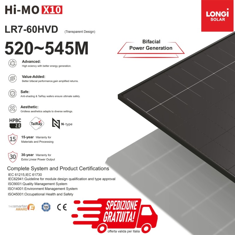 LONGi Hi-MO X10 Guardian LR7-60HVD-T-530M 530 Wp Black Design