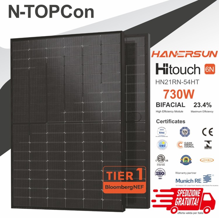 Panello solare 730W Hanersun HN21N-66HT730W Bifacciale
