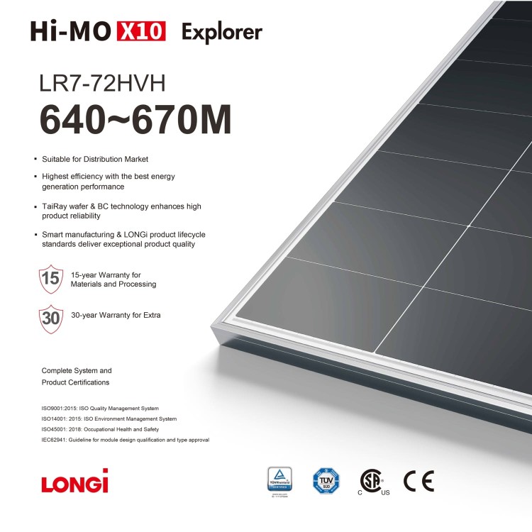Modulo Fv Longi Solar monocristallino 645Wp LR7-72HVH-645M