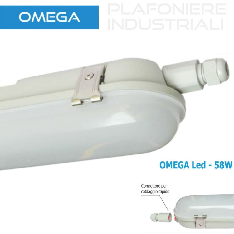 Plafoniera stagna serie OMEGA Led 58W - 4000°K IP65 - IK08 - modulo Led integrato 2x29W 7500 Lumen
