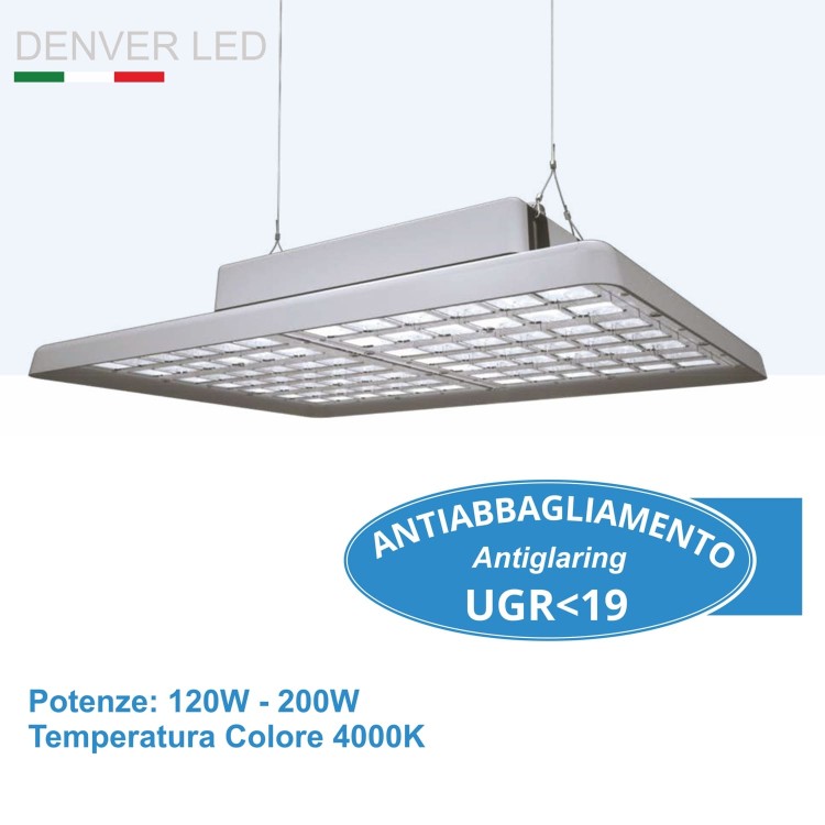 Proiettore industriale DENVER Led 120/200W 4000°K - Classe I - DIM 1-10V - IP65 – IK10
