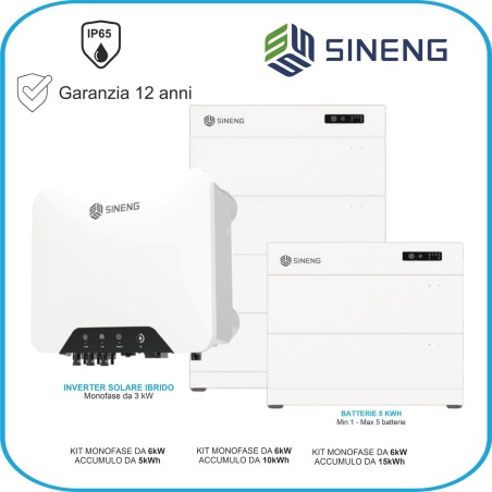 KIT SINENG MONOFASE DA 3kW + ACCUMULO DA 5/10/15kWh