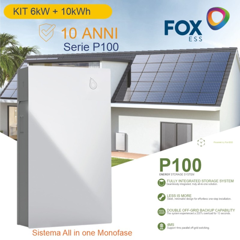 KIT SISTEMA ALL IN ONE MONOFASE 6kW + ACCUMULO DA 10,0kWh FOX